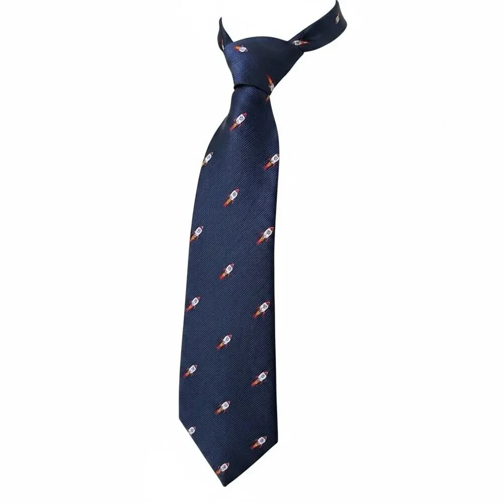 Men's Rocket Space Ship Skinny Tie Navy Blue Novelty NASA Cosmic Retro Moon